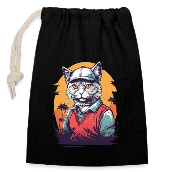 Katzen Golfer Golfspieler Streetwear Design - Verschließbarer Geschenkbeutel aus Baumwolle (14x20cm) - Schwarz - Vorne