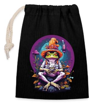 Grenouille psychédélique Art forêt champignons Festival de musique - Sac cadeau en coton avec cordon (14 x 20 cm) - noir - Devant