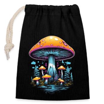 Couleurs vibrantes Champignons forestiers Festival de musique Art - Sac cadeau en coton avec cordon (14 x 20 cm) - noir - Devant