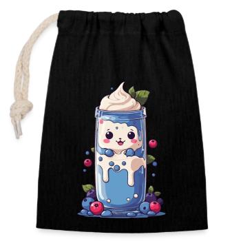 Blaubeeren Kawaii Milchshake Spaß - Verschließbarer Geschenkbeutel aus Baumwolle (14x20cm) - Schwarz - Vorne