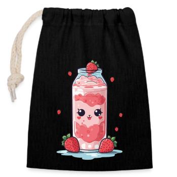 Himbeeren Kawaii Anime Milchshake Spaß - Verschließbarer Geschenkbeutel aus Baumwolle (14x20cm) - Schwarz - Vorne