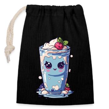 Blaubeeren Niedlicher Milchshake Süßer Spaß - Verschließbarer Geschenkbeutel aus Baumwolle (14x20cm) - Schwarz - Vorne