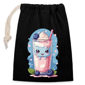 Blaubeeren Kawaii Anime Milchshake Spaß - Verschließbarer Geschenkbeutel aus Baumwolle (14x20cm) - Schwarz - Vorne
