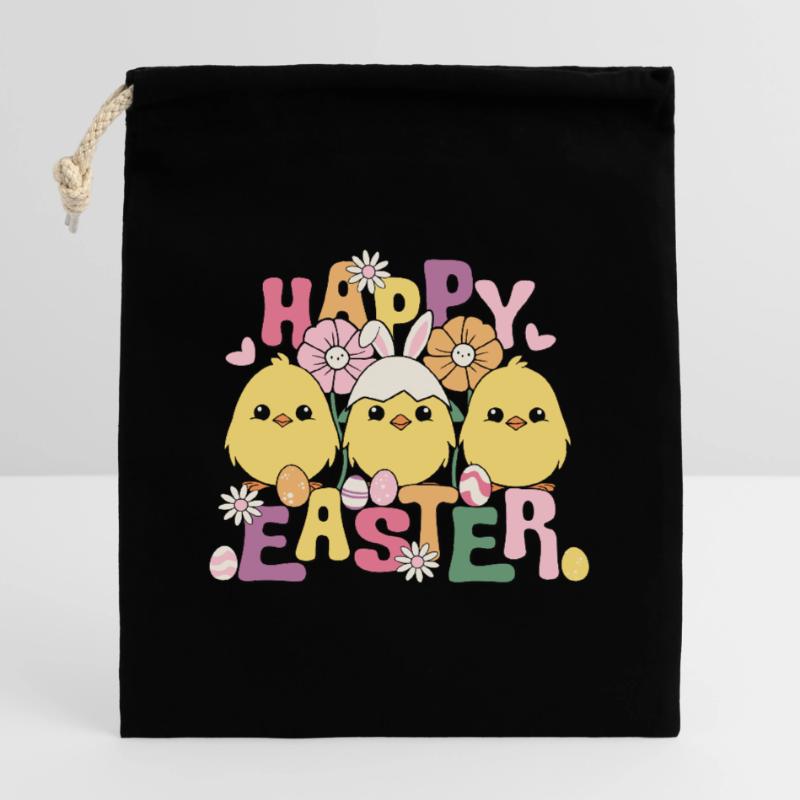 Happy Easter, Happy Easter, Easter Chicks, Easter Eggs Closable cotton gift bag (14x20cm)