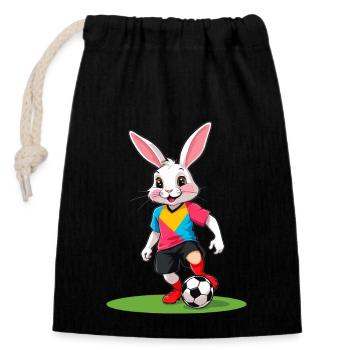 Easter Bunny Soccer Player and Easter Soccer Design - Closable cotton gift bag (14x20cm) - black - Front