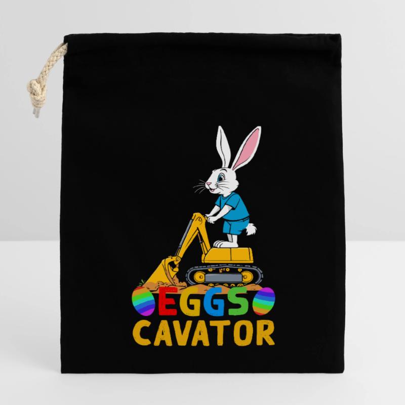 Funny Easter Saying Easter Bunny Excavator Driver Closable cotton gift bag (14x20cm)