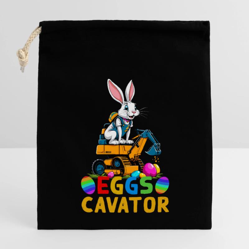Funny Easter Saying Easter Bunny Excavator Driver Closable cotton gift bag (14x20cm)