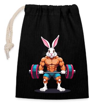 Lapin de Pâques Body Building Animal Drôle Séance D’entraînement - Sac cadeau en coton avec cordon (14 x 20 cm) - noir - Devant