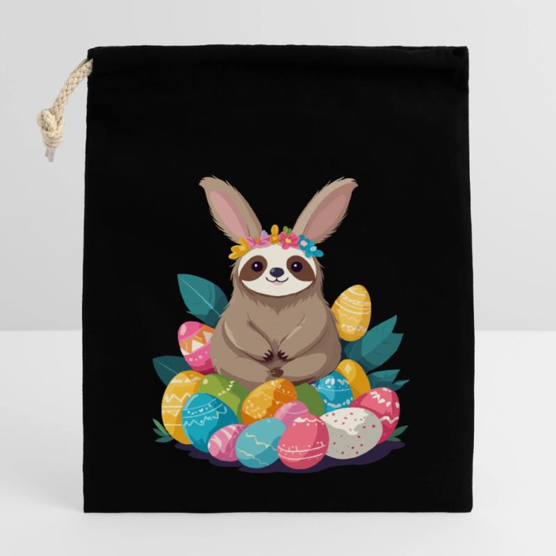 Funny Sloth Easter Bunny Iconic Easter Closable cotton gift bag (14x20cm)