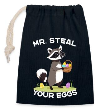 Lustiger Eier Dieb Waschbär Osterhasen Design - Verschließbarer Geschenkbeutel aus Baumwolle (14x20cm) - Navy - Vorne