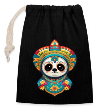Paresseux emblématique Sugar Skull Mexique - Sac cadeau en coton avec cordon (14 x 20 cm) - noir - Devant