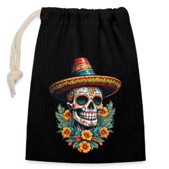 Iconique Sugar Skull Mexico Streetwear - Sac cadeau en coton avec cordon (14 x 20 cm) - noir - Devant