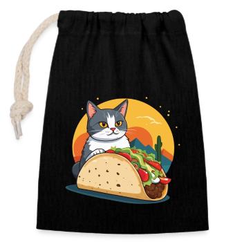 Taco Katze Cinco De Mayo Lustiges Aesthetic Design - Verschließbarer Geschenkbeutel aus Baumwolle (14x20cm) - Schwarz - Vorne