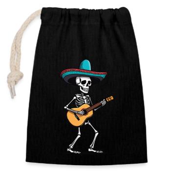 Mexikanischer Mariachi Skelett Gitarrenspieler - Verschließbarer Geschenkbeutel aus Baumwolle (14x20cm) - Schwarz - Vorne