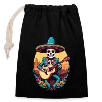 Mexican Mariachi Skeleton Guitarist Fiesta - Closable cotton gift bag (14x20cm) - black - Front