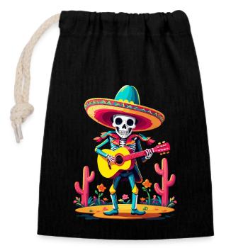 Mexikanischer Mariachi Skelett Gitarrenspieler - Verschließbarer Geschenkbeutel aus Baumwolle (14x20cm) - Schwarz - Vorne