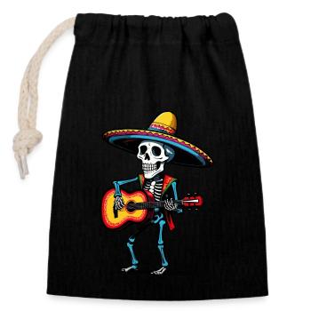 Mexikanischer Mariachi Skelett Gitarrenspieler - Verschließbarer Geschenkbeutel aus Baumwolle (14x20cm) - Schwarz - Vorne