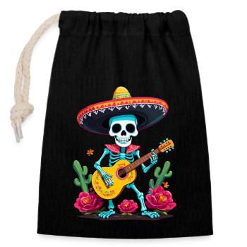 Mexikanischer Mariachi Skelett Gitarrist Fiesta - Verschließbarer Geschenkbeutel aus Baumwolle (14x20cm) - Schwarz - Vorne