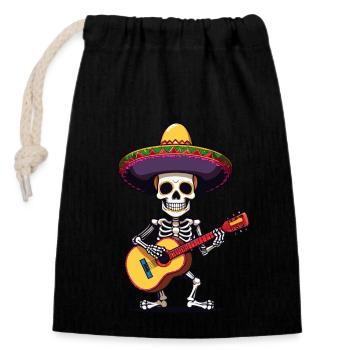 Mexican mariachi skeleton guitarist - Closable cotton gift bag (14x20cm) - black - Front