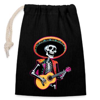 Mexican Mariachi Skeleton Guitarist Fiesta - Closable cotton gift bag (14x20cm) - black - Front