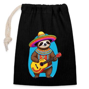 Sloth Mexican Mariachi Guitar Music - Closable cotton gift bag (14x20cm) - black - Front