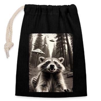 Vaisseau spatial extraterrestre Raccoon Selfie - Sac cadeau en coton avec cordon (14 x 20 cm) - noir - Devant