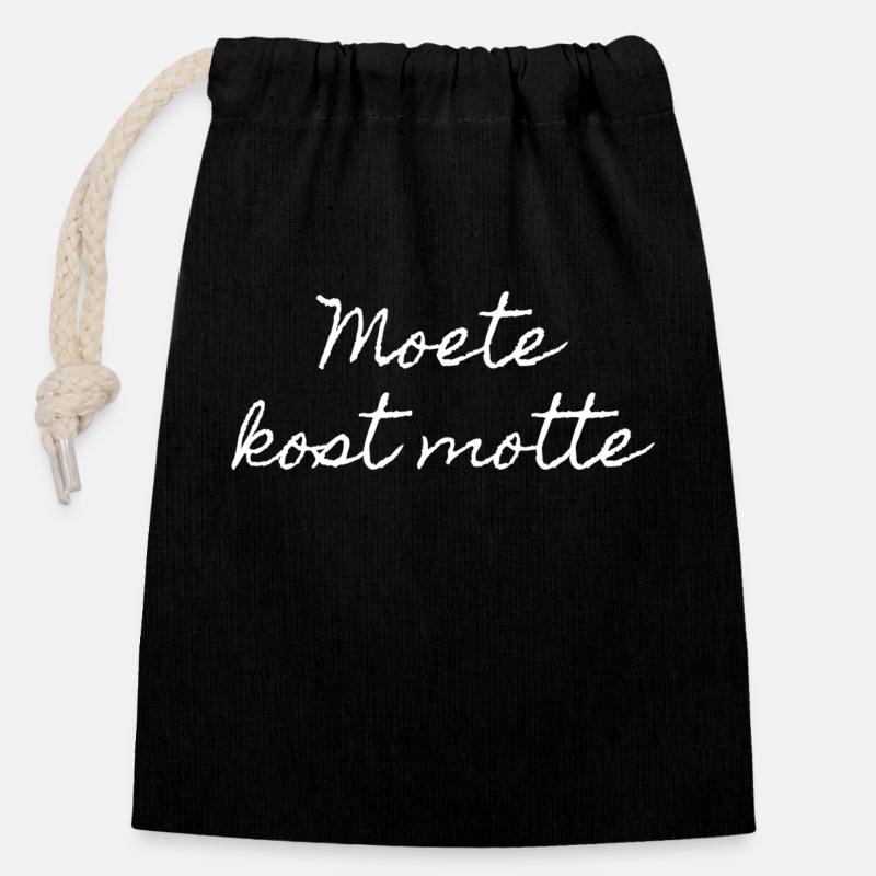 Chemises en dialecte anversois. Moete kost motte - Sac cadeau en coton avec cordon (14 x 20 cm) - noir
