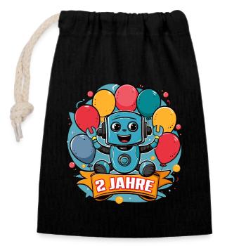 2 Jahre Kleiner Roboter mit bunten Luftballons - Verschließbarer Geschenkbeutel aus Baumwolle (14x20cm) - Schwarz - Vorne