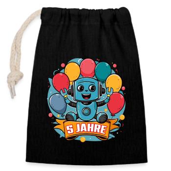 5 Jahre Kleiner Roboter mit bunten Luftballons - Verschließbarer Geschenkbeutel aus Baumwolle (14x20cm) - Schwarz - Vorne