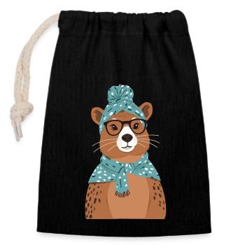 Drôle Capymama Capybara Maman - Sac cadeau en coton avec cordon (14 x 20 cm) - noir - Devant
