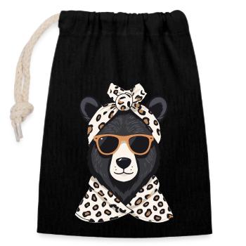 Funny Mama Bear Mother Bear Bear Lover - Closable cotton gift bag (14x20cm) - black - Front