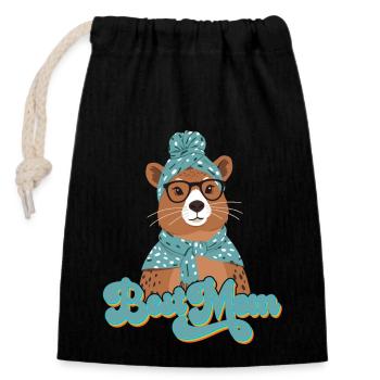 Capymama Drôle Capybara Maman Amour - Sac cadeau en coton avec cordon (14 x 20 cm) - noir - Devant