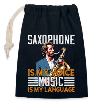 Conception de saxophone amusante pour les amateurs de musique jazz - Sac cadeau en coton avec cordon (14 x 20 cm) - bleu marine - Devant