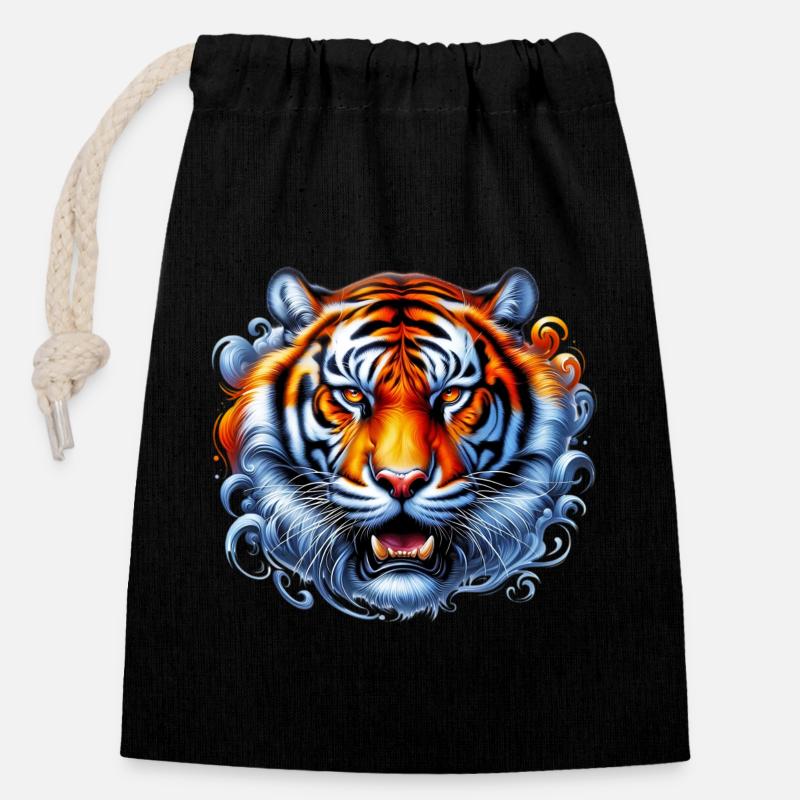 Tigre - Sac cadeau en coton avec cordon (14 x 20 cm) - noir