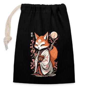 Kawaii Kitsune Japanese Kitsune Yokai Aesthetic - Closable cotton gift bag (14x20cm) - black - Front