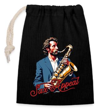 Saxophone drôle Saxophone Appel Amateur de musique jazz - Sac cadeau en coton avec cordon (14 x 20 cm) - noir - Devant