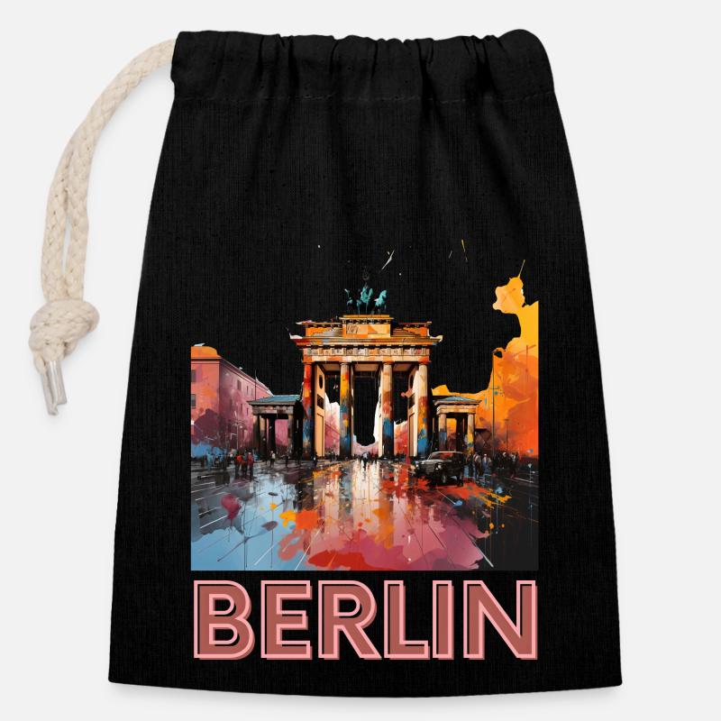 Berlin Brandenburger Tor Pop Art - Verschließbarer Geschenkbeutel aus Baumwolle (14x20cm) - Schwarz