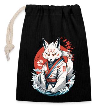 Kitsune Samurai Fuchs Vintage Ukiyo-e Stil - Verschließbarer Geschenkbeutel aus Baumwolle (14x20cm) - Schwarz - Vorne