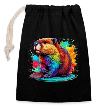 Beaver - Closable cotton gift bag (14x20cm) - black - Front