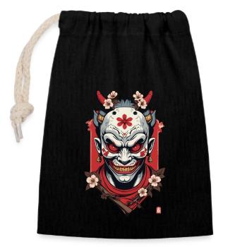 Oni Masque Démon Japonais Samouraï - Sac cadeau en coton avec cordon (14 x 20 cm) - noir - Devant
