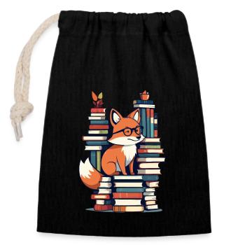 Niedlicher Buch Liebhaber Fuchs Mit Brille - Verschließbarer Geschenkbeutel aus Baumwolle (14x20cm) - Schwarz - Vorne