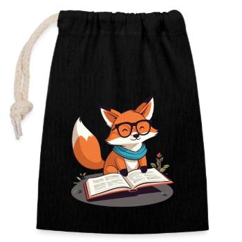 Niedlicher Buch Liebhaber Fuchs Mit Brille - Verschließbarer Geschenkbeutel aus Baumwolle (14x20cm) - Schwarz - Vorne