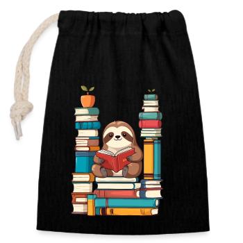 Funny Book Lover Sloth - Closable cotton gift bag (14x20cm) - black - Front