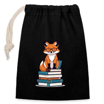 Renard mignon amoureux des livres avec des lunettes - Sac cadeau en coton avec cordon (14 x 20 cm) - noir - Devant