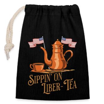 Sippin' On Liber-tea Independence Day Fun - Verschließbarer Geschenkbeutel aus Baumwolle (14x20cm) - Schwarz - Vorne