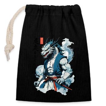 Drachen Samurai Vintage Ukiyo-e Stil Asiatischer - Verschließbarer Geschenkbeutel aus Baumwolle (14x20cm) - Schwarz - Vorne