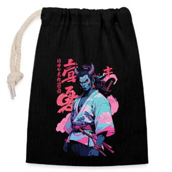 Samurai Oni Yokai Aesthetic Vaporwave Style - Verschließbarer Geschenkbeutel aus Baumwolle (14x20cm) - Schwarz - Vorne