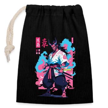 Samouraï Oni Yokai Esthétique Style Vaporwave - Sac cadeau en coton avec cordon (14 x 20 cm) - noir - Devant