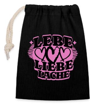 Lebe Liebe Lache 2 - Verschließbarer Geschenkbeutel aus Baumwolle (14x20cm) - Schwarz - Vorne