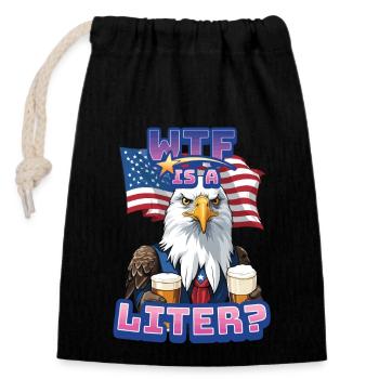 WTF is Liter Eagle with Beer Funny Metric Pun - Verschließbarer Geschenkbeutel aus Baumwolle (14x20cm) - Schwarz - Vorne